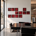 Cuadro modular original geométrico vino tinto burdeos con arena natural recreación 