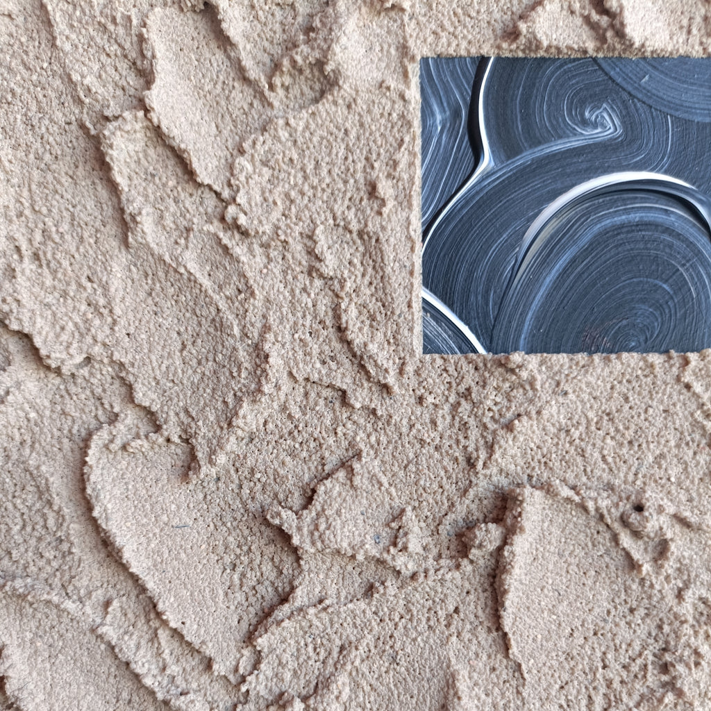 Detalle cuadro original abstracto con textura de arena natural firmado a mano 21