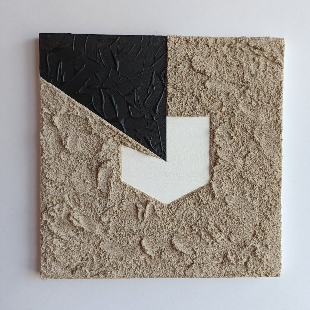 Frente cuadro abstracto con textura de arena natural firmado a mano 25