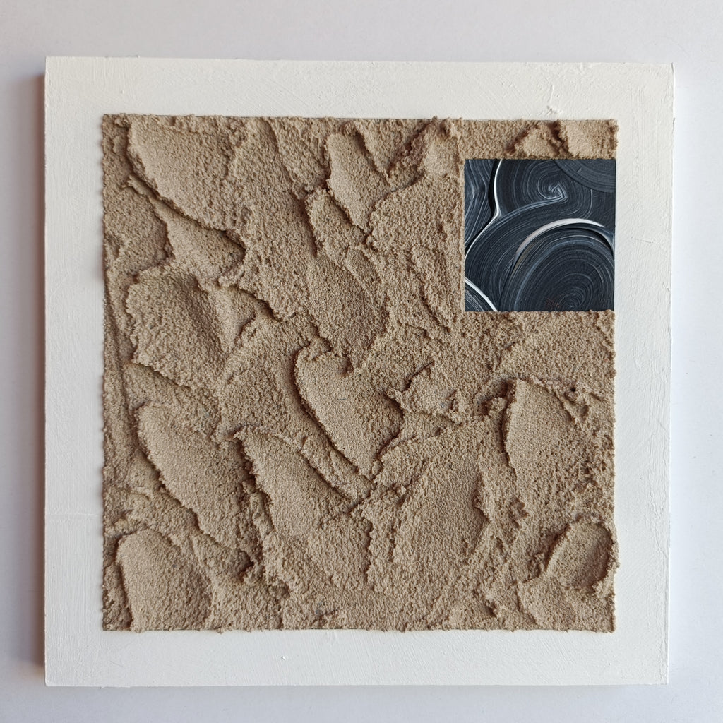 Frente cuadro original abstracto con textura de arena natural firmado a mano 21