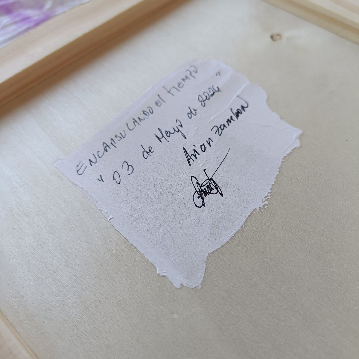 Reverso de cuadro abstracto original firmado a mano #3